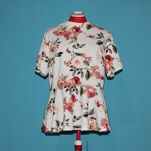 Thick Collar Short Sleeve Floral Top